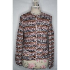 House of Harlow 1960 Marled Striped Cardigan Sweater Crewneck Gold Button XS NWT